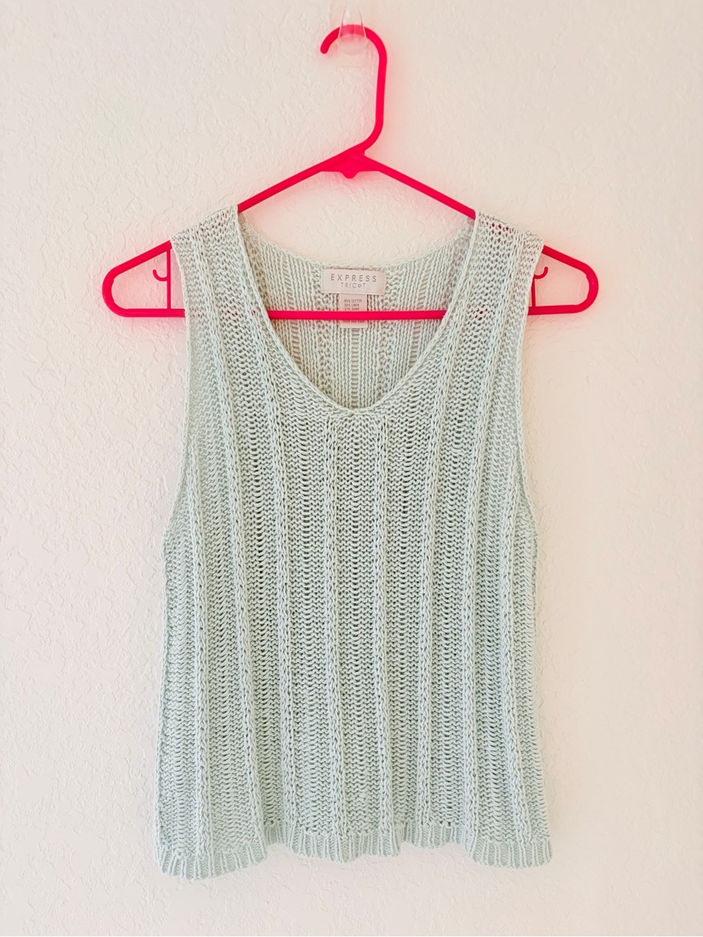 Vtg Express Tricot Sweater Cotton Linen Blend Knit Crochet Sleeveless Top Sz M